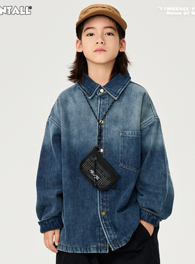 ZAIXONGJIA◆蓝色渐变加绒牛仔衬衫上衣打底衫男女童装外套秋冬