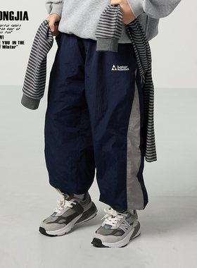 ZAIXIONGJIA◆户外露营侧边撞色加绒加厚束脚长裤儿童裤子松紧腰