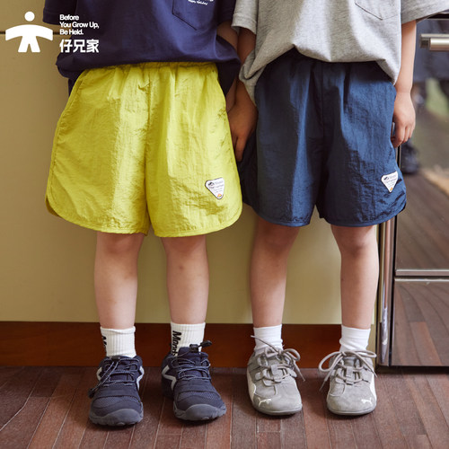 夏季轻薄儿童速干短裤沙滩裤宝宝幼儿园裤小标装饰松紧腰糖果色