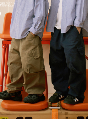 【两色】春秋工装休闲长裤儿童裤子松紧腰男女童装侧口袋宽松百搭