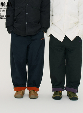 好品质两色撞色加绒内里侧边绣字母速干面料厚实长裤松紧腰童装