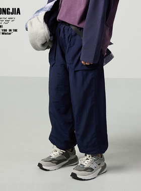 ZAIXIONGJIA◆蓝紫色加绒加厚束脚长裤儿童裤子冬季新品松紧腰