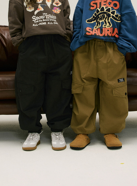 冬新品两色加绒加厚束脚工装长裤儿童裤子休闲裤松紧腰百搭童装