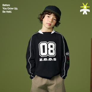 黑色美式棒球长袖T恤儿童宝宝上衣打底衫男女童装棉舒适透气