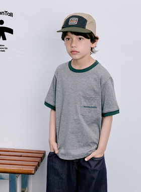 灰色绿色撞边短袖儿童宝宝短袖T恤上衣打底衫宽松夏季儿童童装