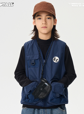 ZAIXONGJIA◆帅气加绒山系露营风蓝色工装口袋马甲儿童上衣户外