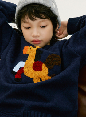 【马年】新年卡通毛巾绣套头柔软舒适毛衣童装儿童上衣秋冬打底衫