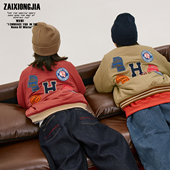 两色后背贴棒球棉袄新年可穿红色外套男女童装 厚实儿童上衣棉服