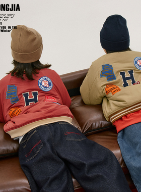 两色后背贴棒球棉袄新年可穿红色外套男女童装厚实儿童上衣棉服