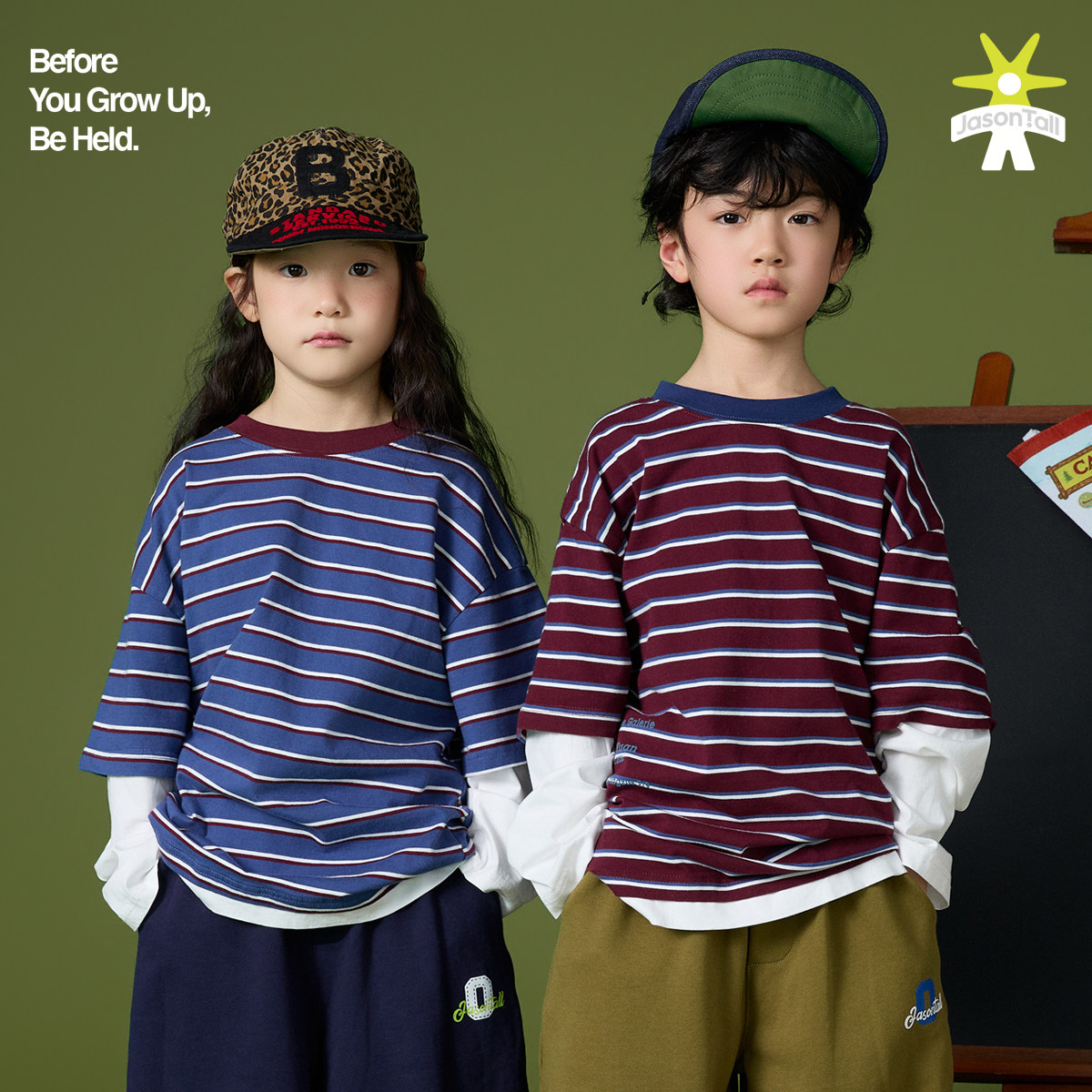 两色假两件条纹拼接袖长袖T恤儿童宝宝上衣打底衫男女童装棉宽松