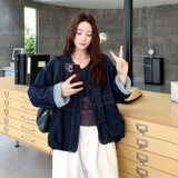 2C270-2875-P145-K198圆领牛仔拼接外套，女装短外套，2C270