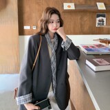2C270-2865-P145-K218袖口拼接格子韩版西装配丝巾，女装西装，2C270