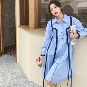 2C270-8277-P115-K168 织带撞色衬衣裙小个子裙图片