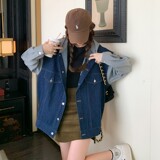2C270-911-P145-K198牛仔拼接卫衣带帽夹克外套，女装派克服，2C270