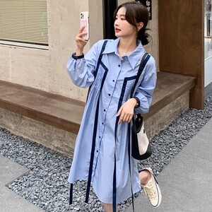2C270-8277-P115-K168 织带撞色衬衣裙小个子裙图片