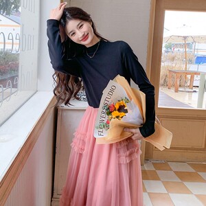 2C270-967-P125-K188 淑女风蕾丝撞色长袖连衣裙图片