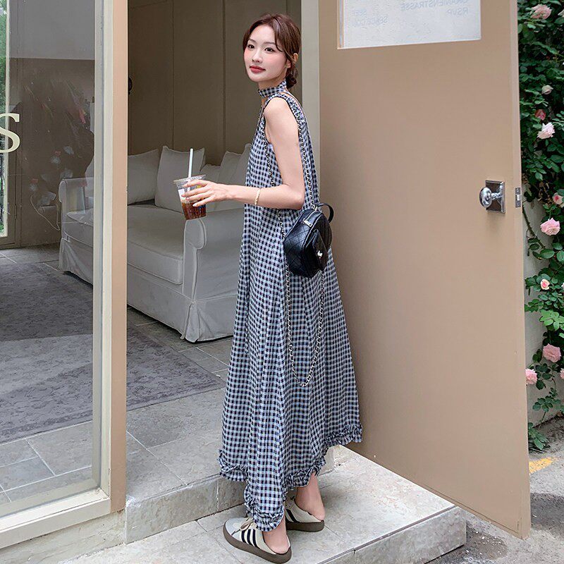 2C270-2827-P120-K178新款格子腰带长款连衣裙,女装连衣裙,2C270