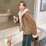 C270-2761-P185-K268带帽简约款皮毛一体，女装毛呢外套，2C270