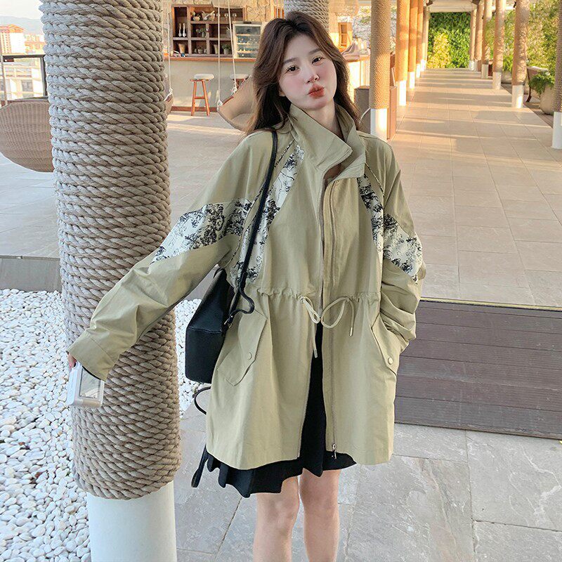 C270-2777-P160-K228拼色工装收腰风衣,女装风衣,2C270