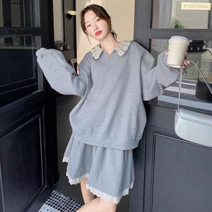 C270-2732-P155-K228 春款米呢绒卫衣套装裙图片