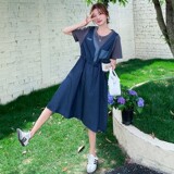 2C270-2819-P125-K168牛仔拼接假两件连衣裙，女装连衣裙，2C270