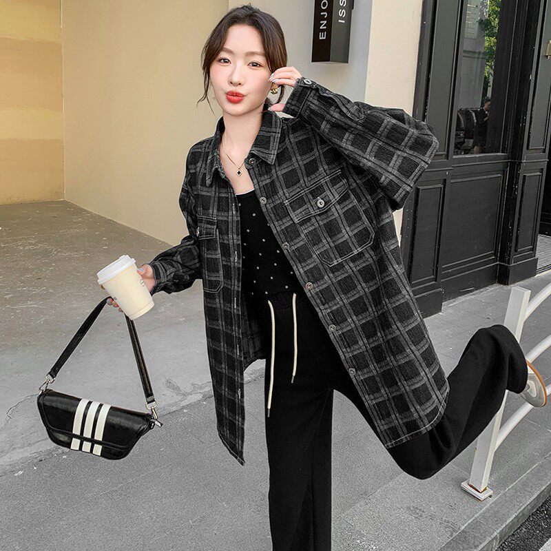 C270-2738-P125-K1882色格子牛仔衬衣式外套,女装衬衫,2C270