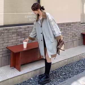 2C270-833-P165-K238 小个子款拼色中长款风衣外套图片