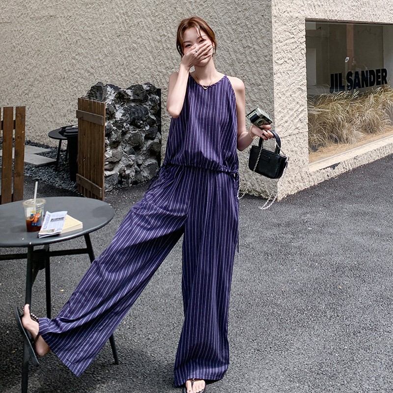 2C270-2825-P145-K208条纹背心配阔腿裤套装,女装套装/套裙,2C270