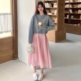 C270-2771-P145-K208春款粉色天丝拼接卫衣裙连衣裙，女装连衣裙，2C270