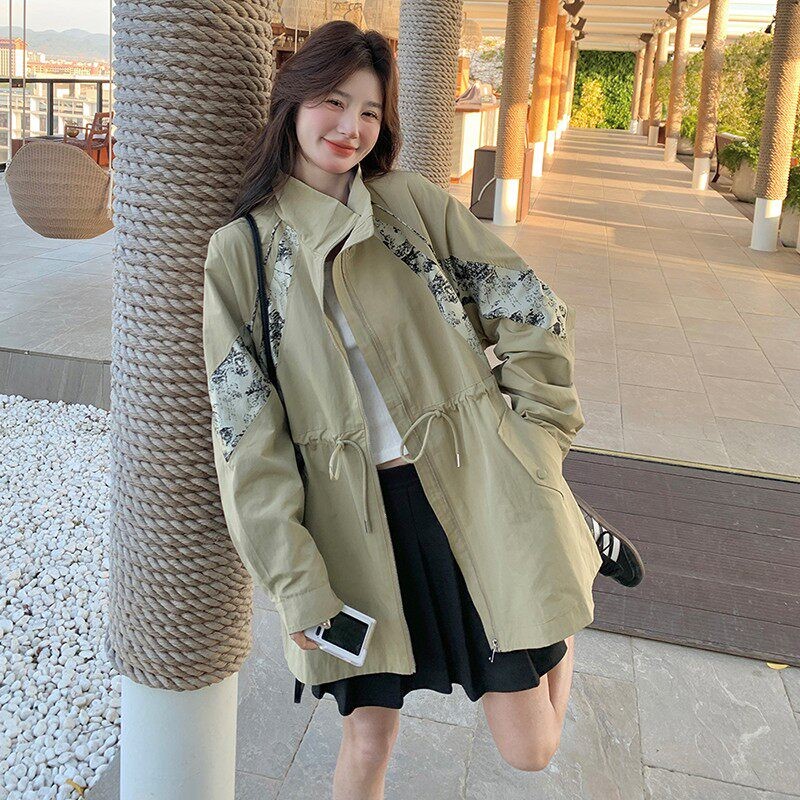 C270-2777-P160-K228拼色工装收腰风衣,女装风衣,2C270