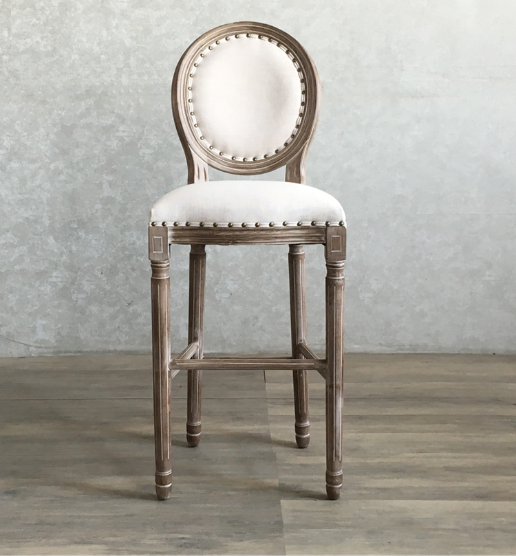 美式乡村高吧椅复古做旧吧台椅家用咖啡厅前台酒吧椅实木高脚凳子