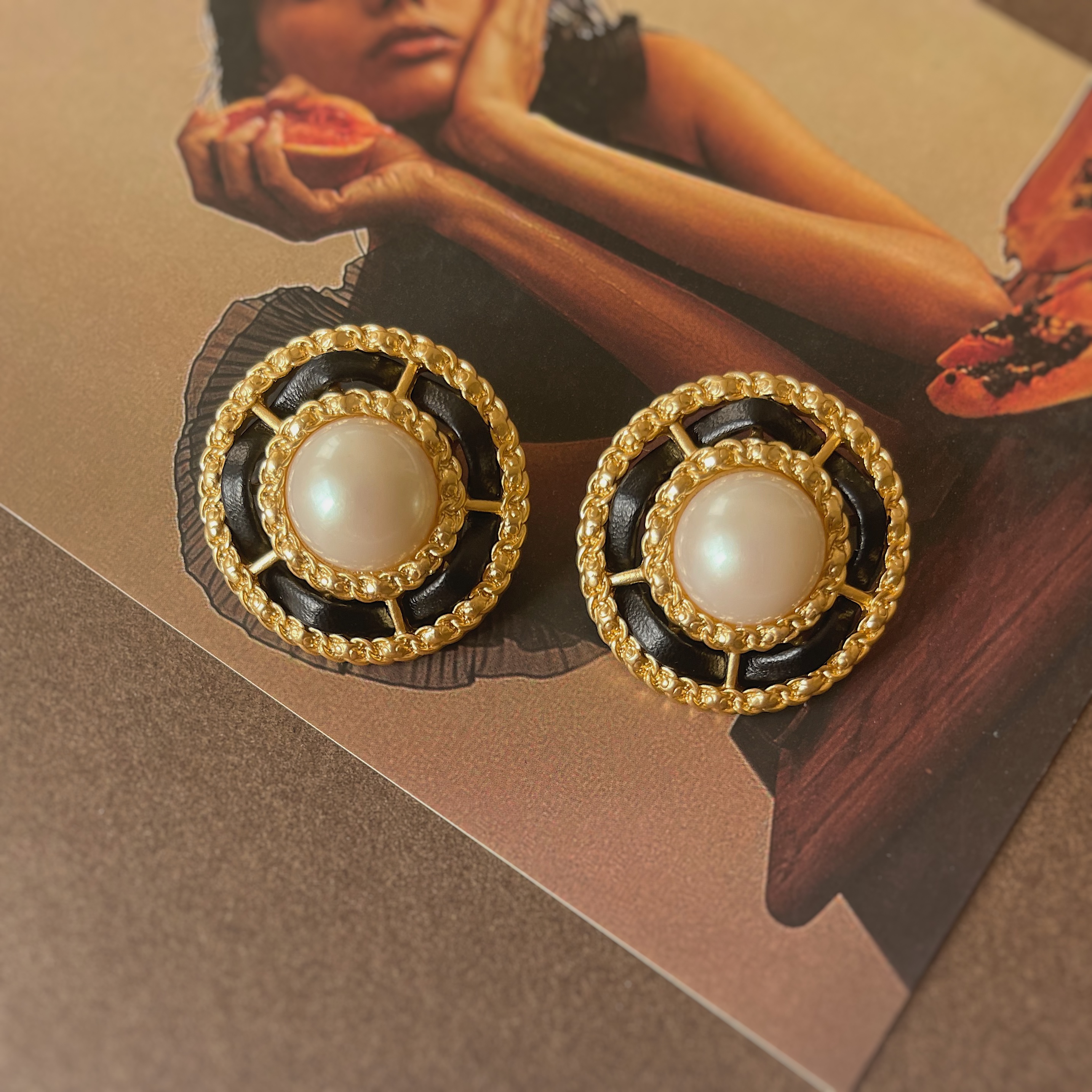 复古小香风女英伦珍珠耳钉