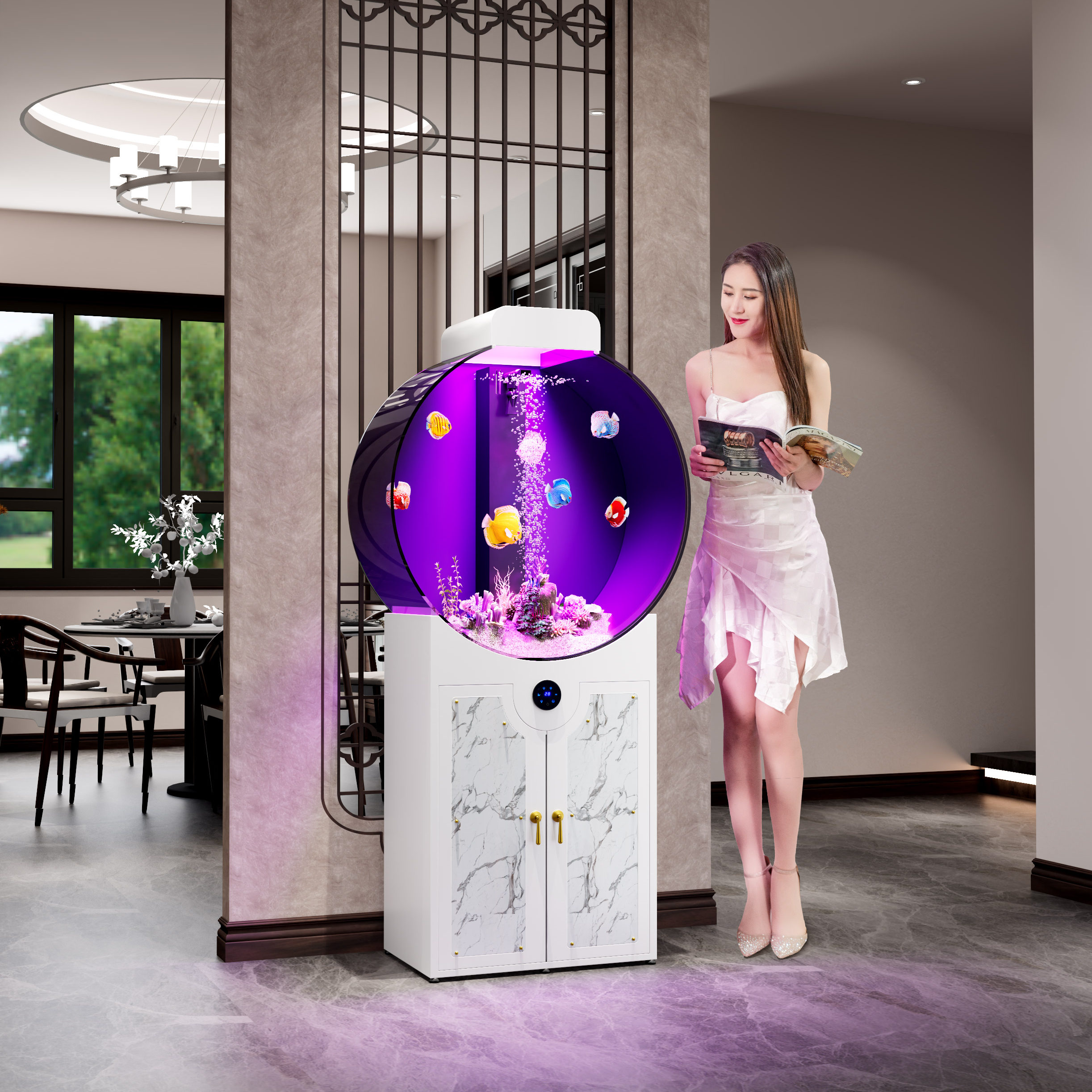 2026新款圆形简奢鱼缸家居客厅亚克力底滤免换水智能语音水族箱,宠物/宠物食品及用品,底柜/落地缸,淘宝优惠券,粉丝福利购,淘宝优惠卷