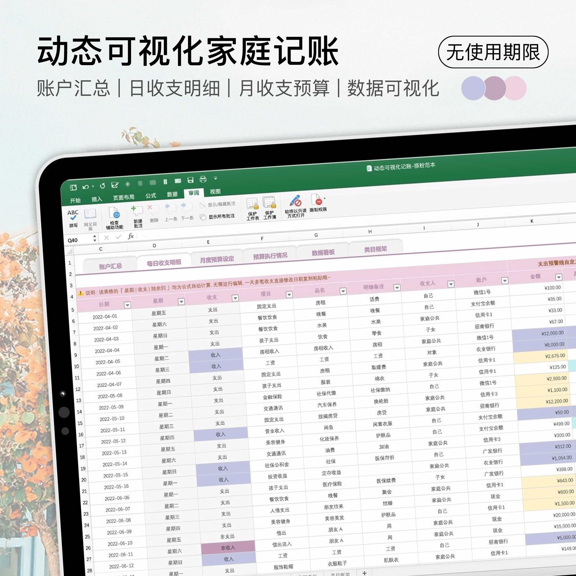 Excel可永久使用动态可视化记账表财务管理电子手帐模板|一只咸鱼