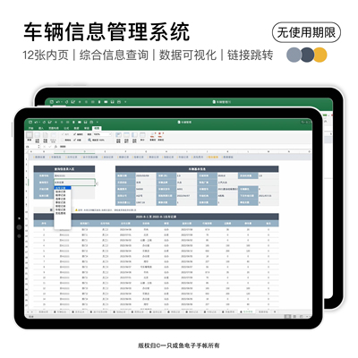 Excel车辆管理系统调度出行统计台账费用支出登记本报表|一只咸鱼
