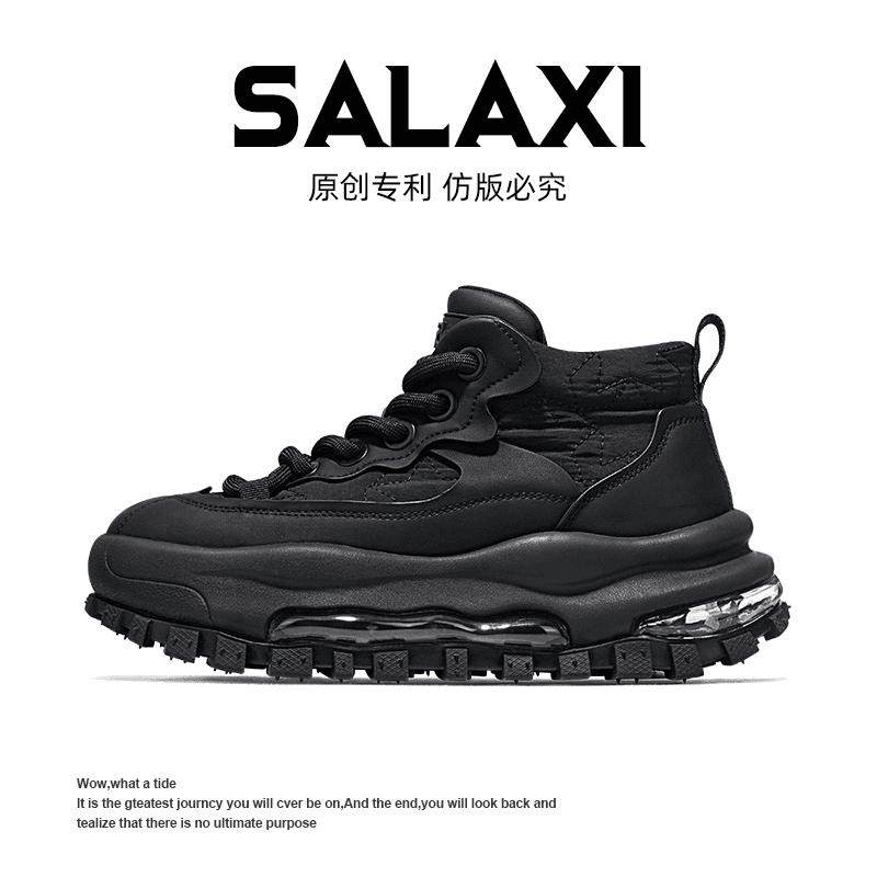 Salaxi莎莱茜秋冬潮牌高帮加绒保暖时尚休闲鞋男款情侣厚底气垫鞋