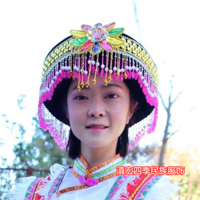 新款苗族珠珠圆盘大帽子演出服