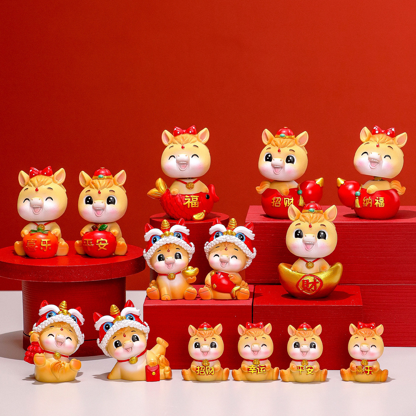 创意可爱国潮醒狮马家居桌面小摆件摆件办公室桌面卡通公仔装饰品