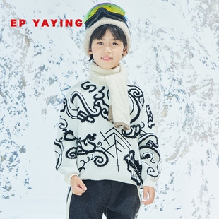 [商场同款]EP雅莹童装冬男童新款黑白图案钩花针织加厚毛衣