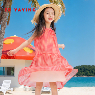 雅莹童装挂脖款蛋糕拼接连衣裙