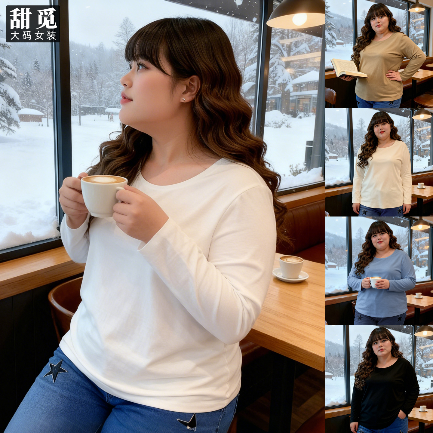 甜觅特大码女装冬装胖mm300斤加肥加大码无缝拼接德绒保暖打底衫