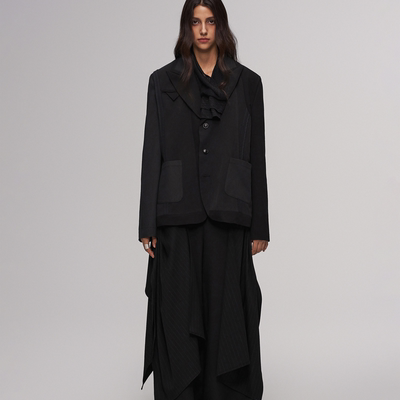 「 凌鸦ILNya 」差池_黑 隅差拼布西装 不对称设计拼料西服外套