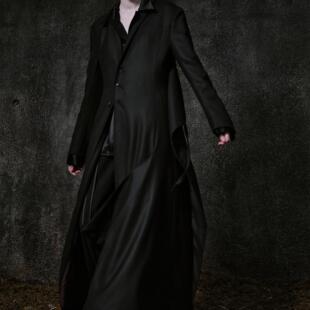 「 凌鸦ILNya 」廊_黑 黑羽飘布大衣 优雅飘逸修身平驳领羊毛风衣