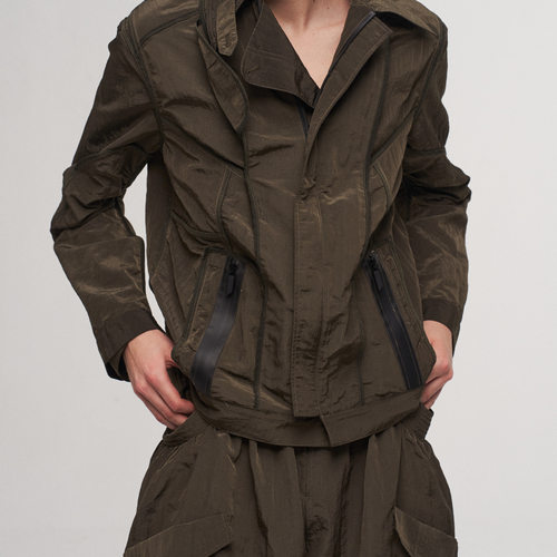 「 凌鸦ILNya 」差池_棕绿 切割冲锋衣 轻薄金属感薄款夹克双面穿