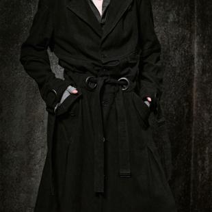 「 凌鸦ILNya 」廊_黑 眼镜战壕大衣 气眼绑带解构收腰风衣外套