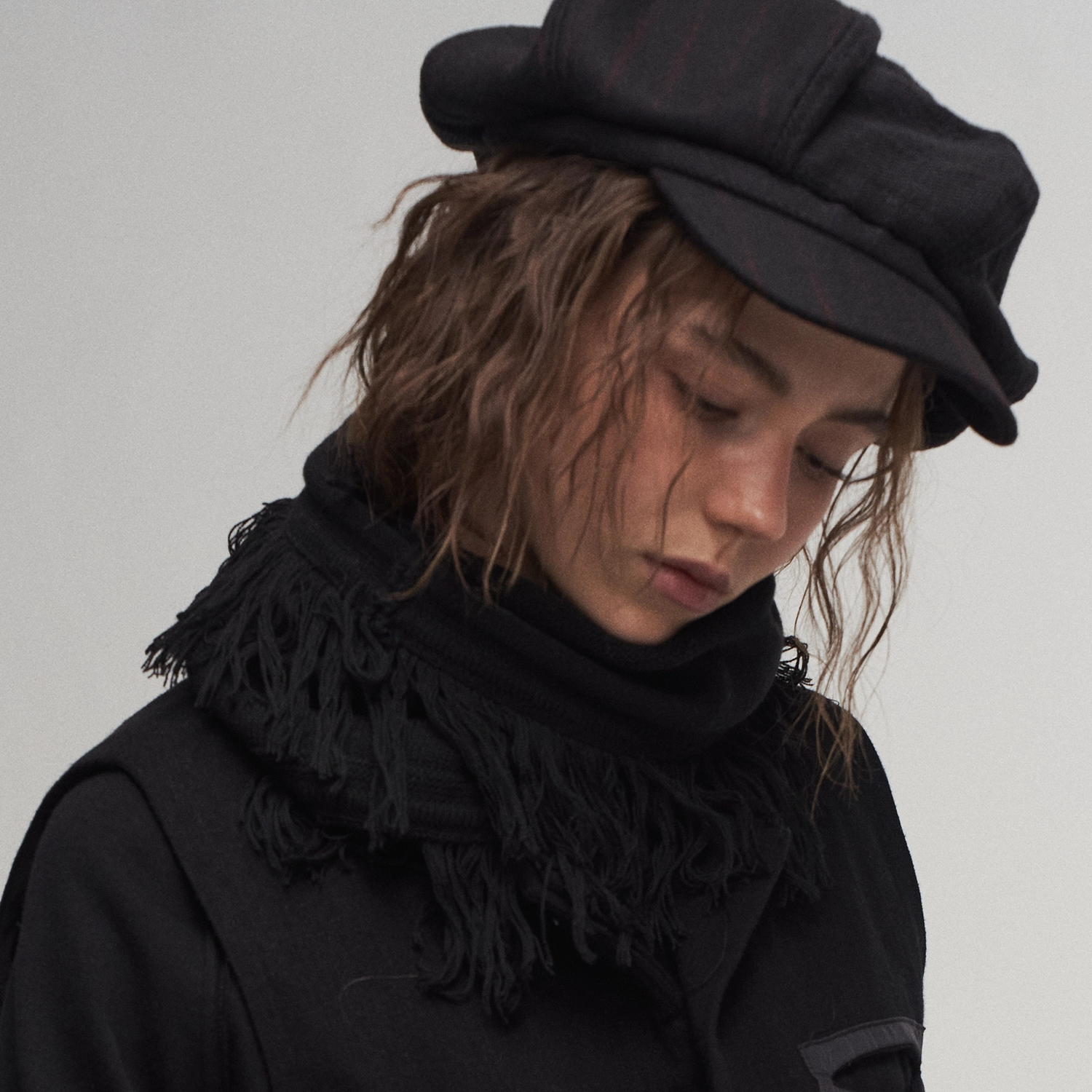 「 凌鸦ILNya 」差池_黑 流苏围脖 羊毛混纺柔软亲肤针织围巾秋冬