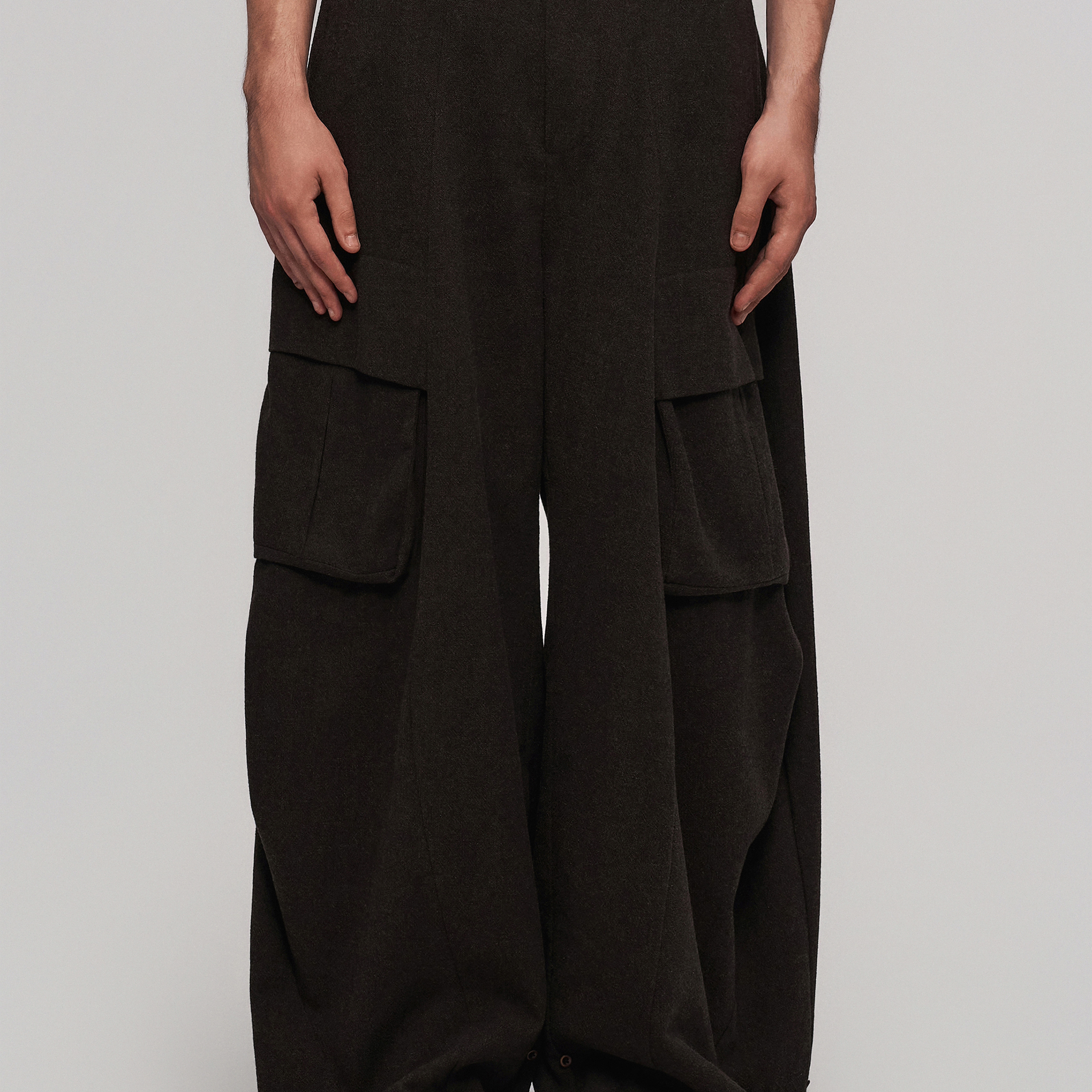 「 凌鸦ILNya 」差池_棕 赋格弯刀裤 羊毛混纺解构卷腿工装休闲裤