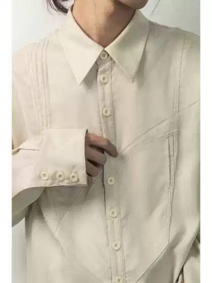 Lingya ILNya — "Moon Sea / White Temples" Moonlight-Shimmer Patchwork-Stitched Long-Sleeve Shirt
