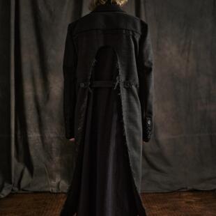 「 凌鸦ILNya 」廊_黑 旱麓风衣 纹理感毛边镂空秋冬大衣