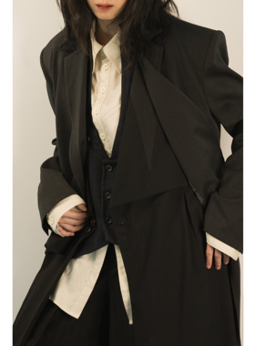 「 凌鸦ILNya 」月海_黑/灰 峦鸾燕尾大衣 双重解构拼接礼服风衣